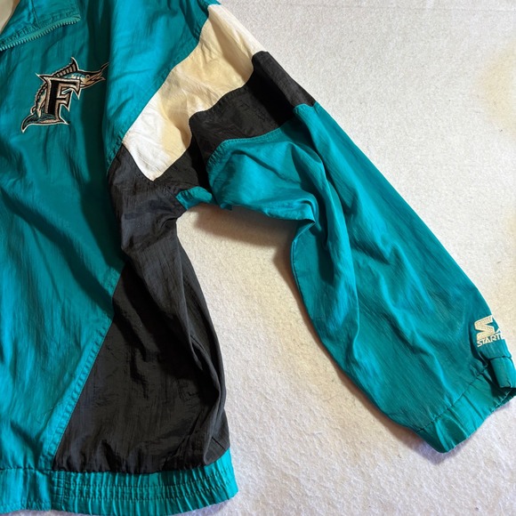 Vintage Starter Florida Marlins MLB Windbreaker Jacket Teal Black Mens L Miami - Picture 4 of 8